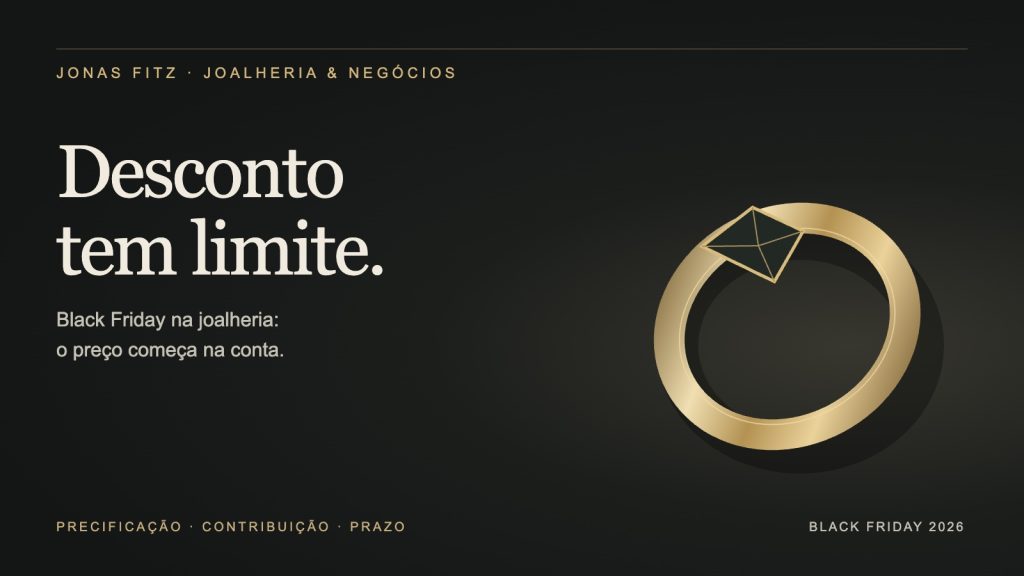 Ilustração editorial de um anel dourado: Black Friday na joalheria, desconto tem limite
