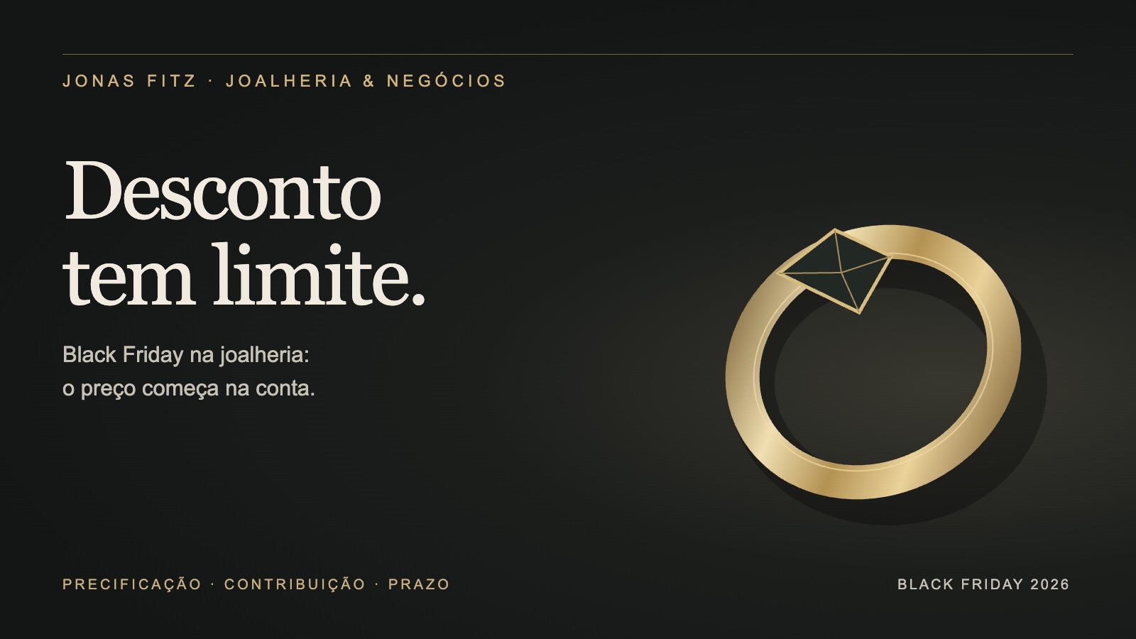 Ilustração editorial de um anel dourado: Black Friday na joalheria, desconto tem limite
